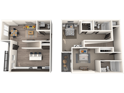 Floor plan for 2 beds, 3 baths, 1309 sqft